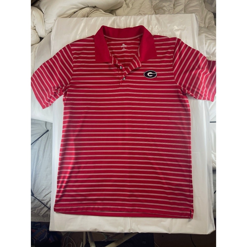 Knights Apparel Georgia Bulldogs Men's L Red/White Striped Polo Shirt Polyester